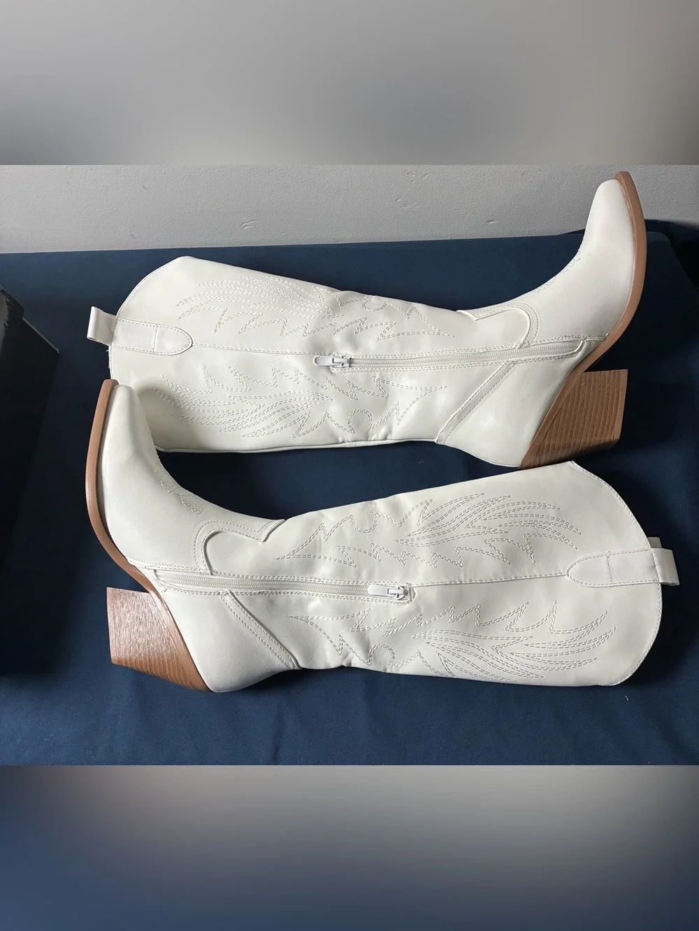 White Over-the-Knee Western Boots with Low Stacked Heel